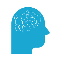 Abstract blue human head with visible neural network lines. Ideal for AI, psychology, tech, and brain science topics.