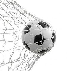 Isolated soccer ball in the goal net 
