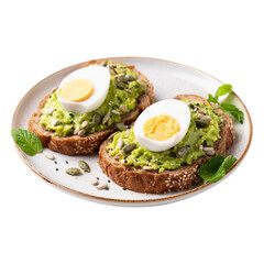 Avocado toast with boiled egg, sunflower seeds, pumpkin seeds and sesame seeds, Healthy eating