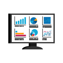 Digital analytics dashboard on a monitor with charts and diagrams. Ideal for presentations, business infographics, and corporate visuals.