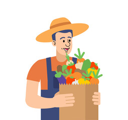 farmer holding a crate of fresh vegetables. Symbol of local produce, organic farming, and healthy lifestyle. Perfect for agriculture, eco, and farmer’s market themes.