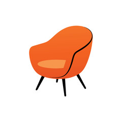 Vector art of modern orange armchair with black legs, isolated on white background