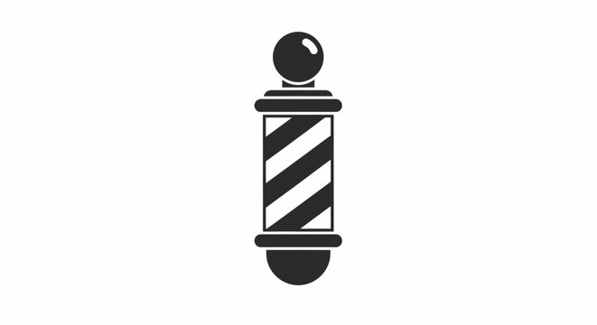 A classic barber's pole icon in black and white with diagonal stripes, a symbol for a barbershop.