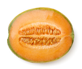 Half of melon close-up on a white background. Top view