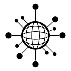 Globe with nodes illustration of worldwide connections, depicting global networking and data exchange. Globe with nodes highlights connected system of international communications and global business.