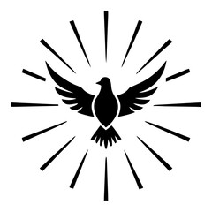 Holy spirit illustration, dove with rays beaming outward. Religious holy spirit emblem represents divine presence. Holy spirit concept, for spiritual guidance or religious art.