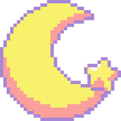 Fototapeta premium pixel illustration of a crescent moon and star
