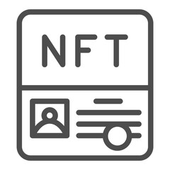 Author identity of NFT line icon, crypto metaverse concept. Vector graphics. Non fungible token certificate, ownership sign on white background, outline style icon for mobile or web design.