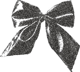 Ribbon retro y2k stipple design bow halftone brutalist urban vector png with clear background, fabric 2000s photocopy grunge tattoo gen z effect