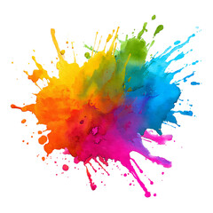 A vibrant watercolor paint splash with rainbow colors isolated on transparent background