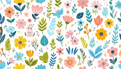 Fototapeta premium Whimsical Cartoon-Inspired Nature Pattern