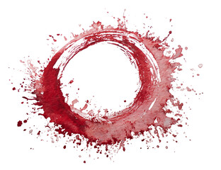 A watercolor red circle with splatters isolated on transparent background