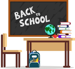 School board, desk and chair on a white. Back to school