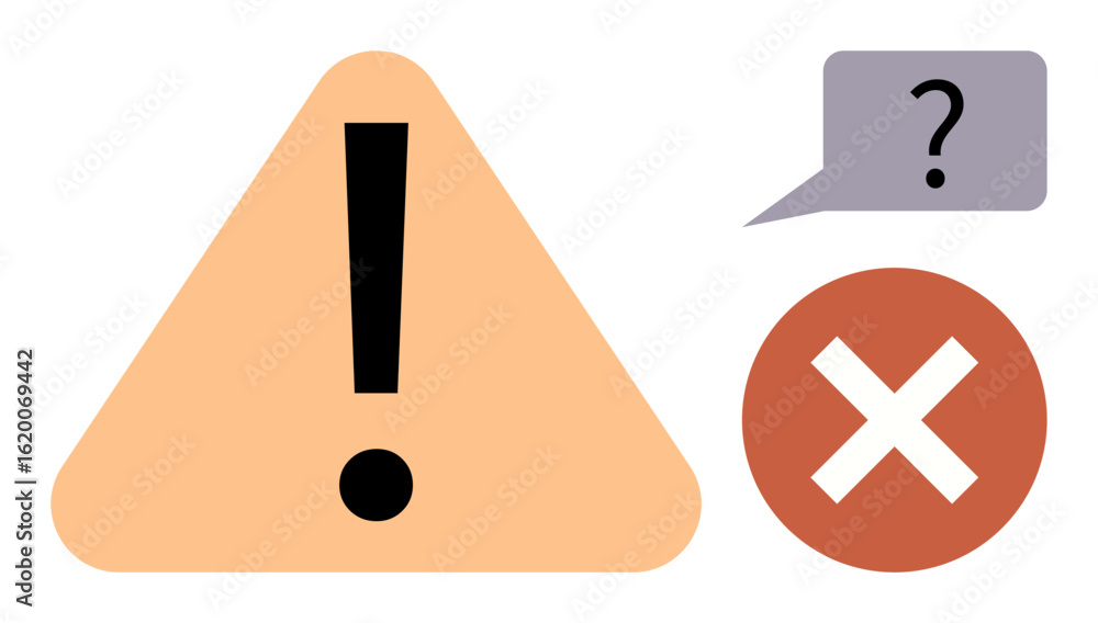 Poster exclamation triangle, red x-circle, and speech bubble with question mark. ideal for alert, error, ca