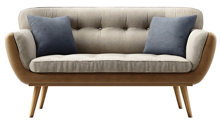 Small sofa with wooden legs isolated on transparent .png