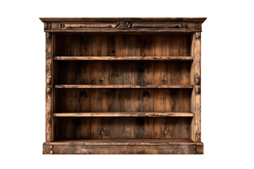 rusti cold wooden book shelf isolated on white .png