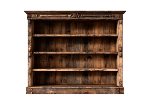 rusti cold wooden book shelf isolated on white .png