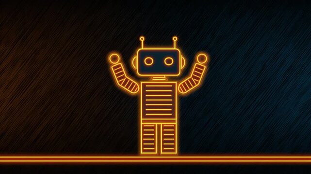 Neon robot figure on dark background