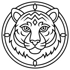 Intricate Tiger Mandala Icon Line Art Style