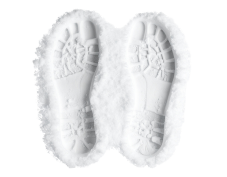 Single Set of Human Footprints in Fresh Snow, Top-Down View, isolated transparent background png - Powered by Adobe