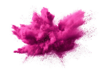 A dynamic explosion of magenta powder isolated on transparent background