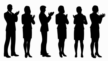 Silhouette of a group of business people clapping their hands in a show of appreciation and support