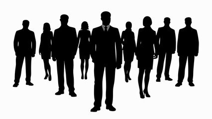 Silhouette illustration of a diverse group of business people standing together on a white background