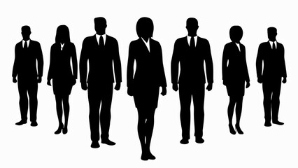 Silhouette of a group of business people standing together in formal attire on a white background design