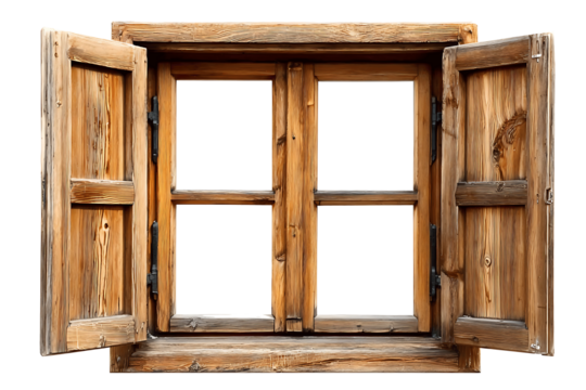 wooden window frame isolated on white or transparent .png