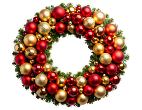  Modern Monochrome Christmas Bauble Wreath with Silver and White Ornaments, minimal design, isolated transparent background png