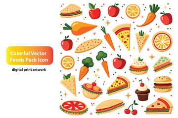 Colorful Vector Food Icons Pack for Digital Print, Web or Social Media
