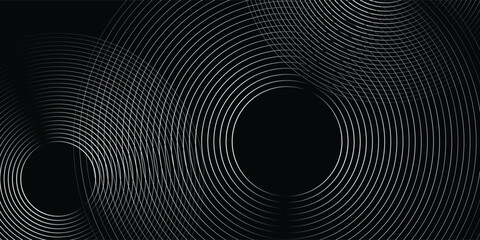 Abstract black background with circle lines pattern. Black metal lines texture. Modern shiny black and gray gradient lines creative design. Suit for wallpaper, backdrop, banner, poster.