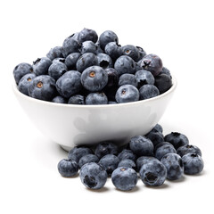 Organic ripe tasty organic blueberries isolated on white studio background