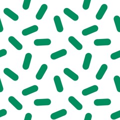 Green sprinkle pattern with rounded shapes on white background. Fun and playful design perfect for candy, dessert, kids, or cute graphic projects.