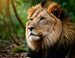 The life of a lion in the African forest in the winter season. portrait of a male lion
