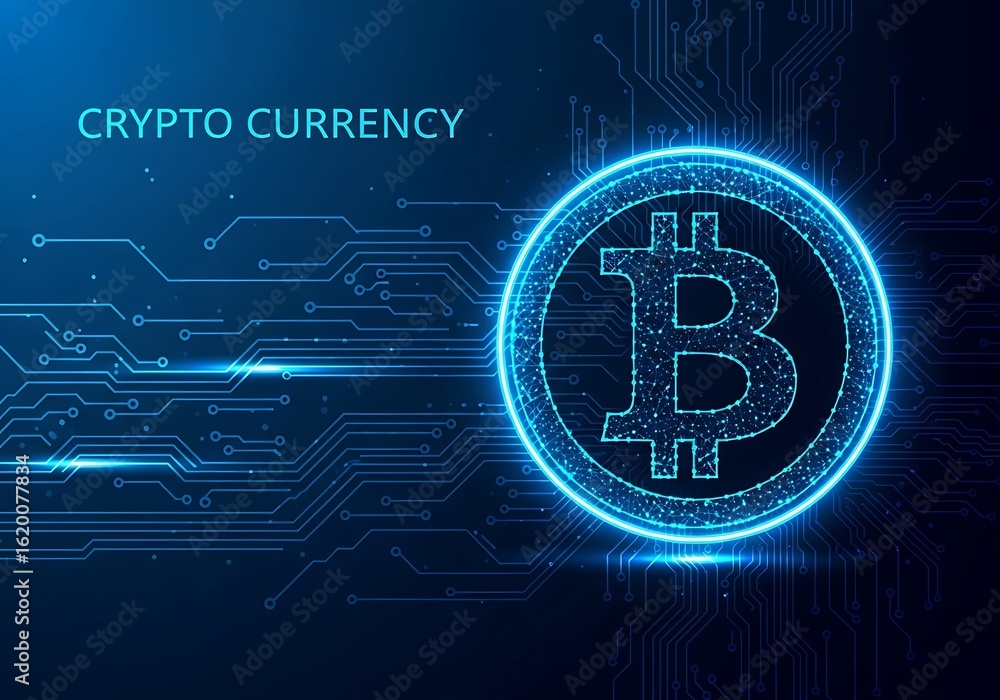 Aufkleber Bitcoin cryptocurrency symbol with circuit board abstract background design