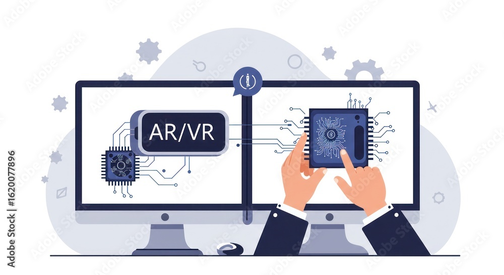 Aufkleber two computers display circuit boards one with arvr text