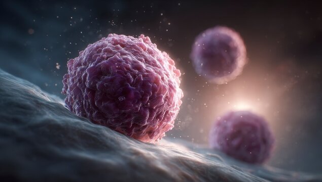 Pink cells moving on a surface