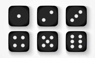 Black Dice Set – Vector Illustration of Dice with Numbers 1, 2, 3, 4, 5, 6 in 3D Style on White Background