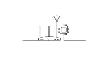 Obraz premium WiFi router and microchip connected with lines and WiFi symbol