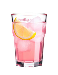 Soft Pink Soda with Lemon Slice in Clear Glass PNG Transparent