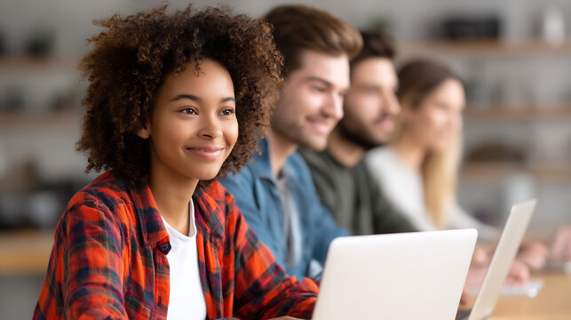 group of diverse students attending virtual coding competition for tech leaders