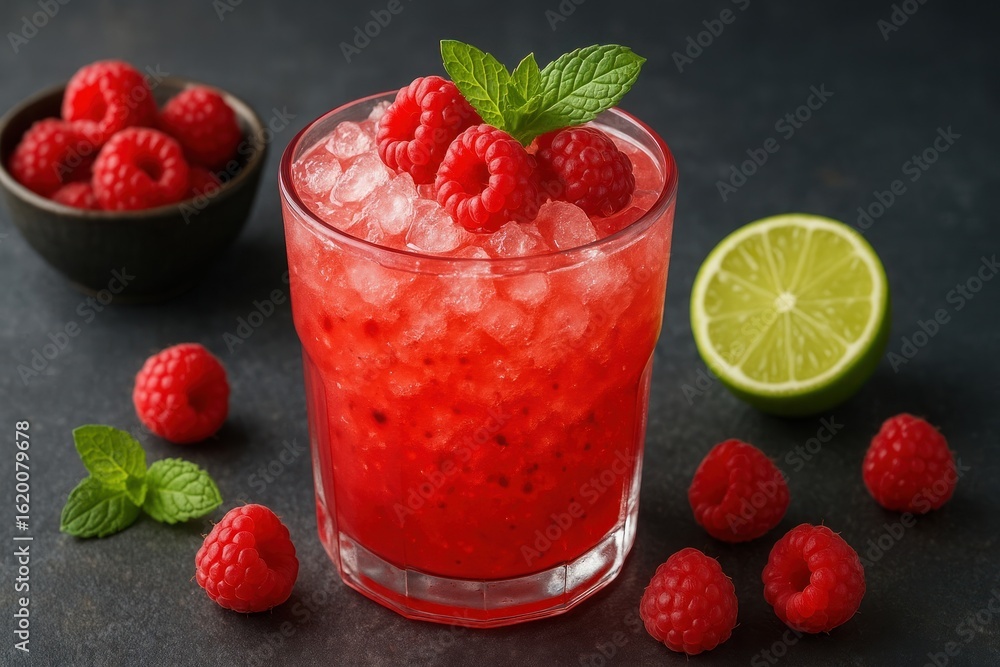 Poster refreshing raspberry lime cocktail delight.