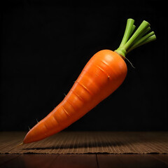 A realistic 3D render of a carrot, rotating slowly to showcase all angles and details