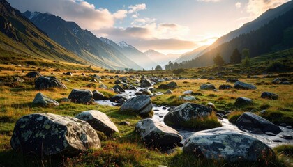Mountain Valley Sunset Landscape