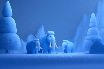 マンモスと氷山の涼しい光景（アニメ調）
