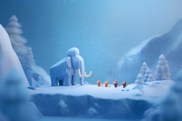 マンモスと氷山の涼しい光景（アニメ調）