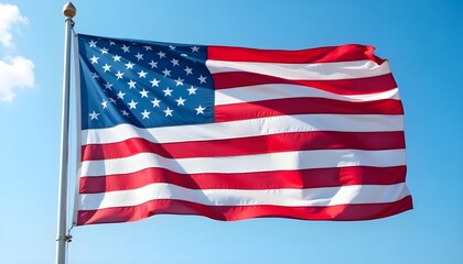United States Flag Waving Against a Clear Blue Sky