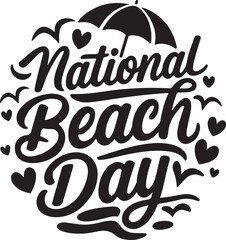 Romantic National Beach Day Silhouette with Waves & Hearts