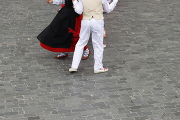 Basque folk dancers in the street